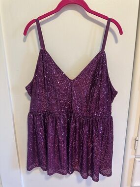 Torrid Purple Peplum Sequin V-Neck Tank Top